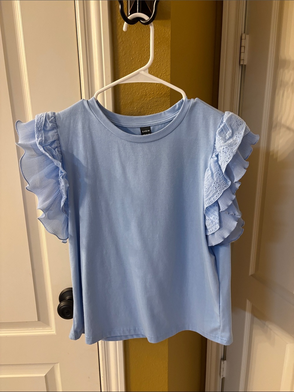 SHEIN Light Blue Ruffle Sleeve Tee - L